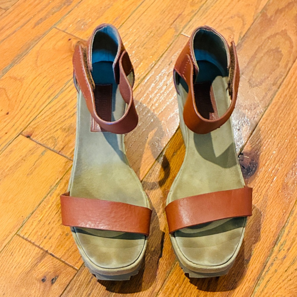 Pedro Garcia Wedge Sandals Womens 39 Brown Leather Platform Ankle Strap Spain - Picture 2 of 11